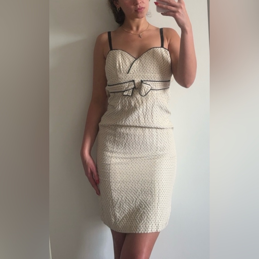 Vintage Nanette Lapore Pin-Up Retro Bow Front Mini Dress in Cream